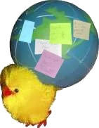 Marjorie’s globe has a bunch of post-it-notes stuck to it