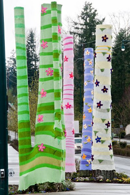 Spring-themed yarn-bombing in Seattle