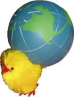 Marjorie with a globe on her back